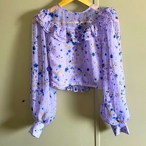 Pastel purple flower print blouse.